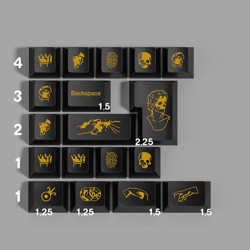 1 Set KAP Midas Keycaps PBT 5 Sides Dye Subbed Black Golden Key