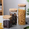 1X Square Glass Jars with Bamboo Lids Glass Airtight Kitchen Canisters Set Food Storage Container Pantry Spice Flour Storage Jar 4