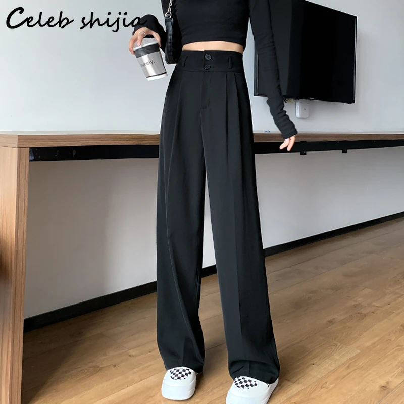 cargo pants Double Breasted Black Trouble Women Pants High Waist Elegant Summer Spring Straight Pants Women OL Mujer Pantalones Business plaid pants