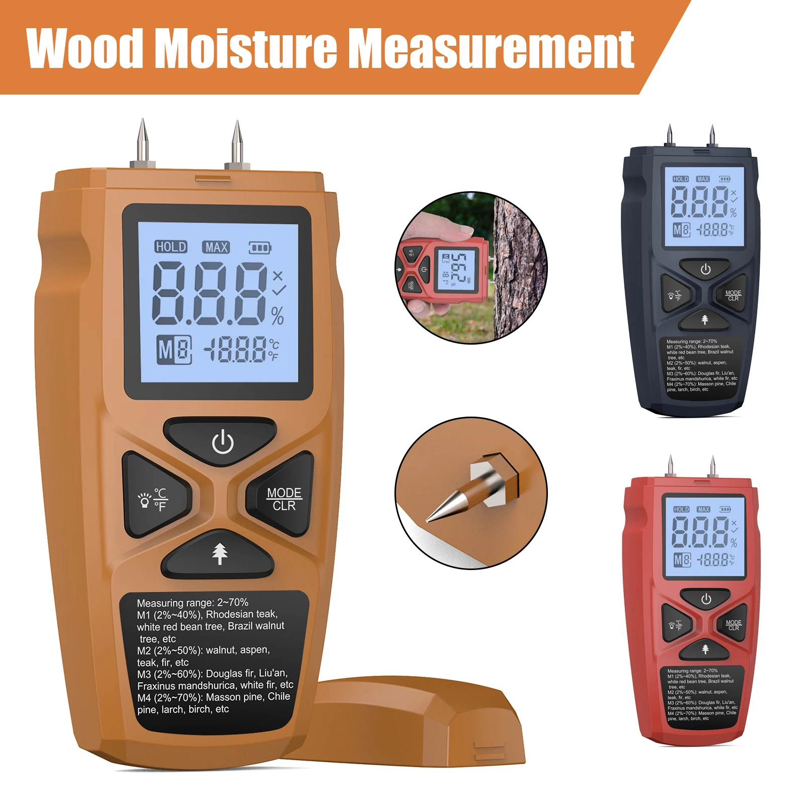 Wood Moisture Meter Digital Moisture Detector with Indicator