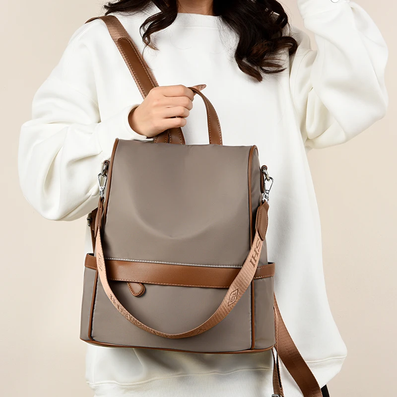 Multi Functional Anti-theft Women Backpack Fashion Color Blocking Teenager Students School Book Bags Female Travel Shoulder Bag