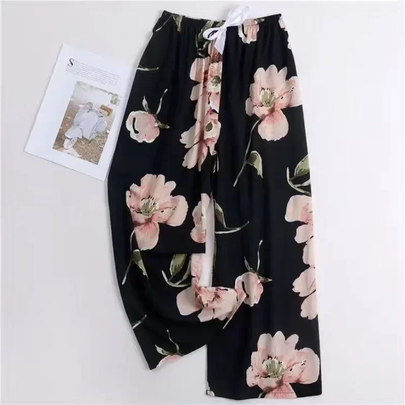 Women Cotton Casual Trousers Summer Loose Pajamas Home Pants Thin Wide Leg Pants Fashion Oversized Sleep Bottoms Korean Pants_ecoleips.com