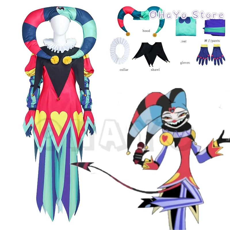 

Fizzarolli Cosplay Costume Helluva Hat Boss Halloween Fancy Clown Outfit Suit Fezz Tail Carnaval Party Unisex Hasbin FullSet