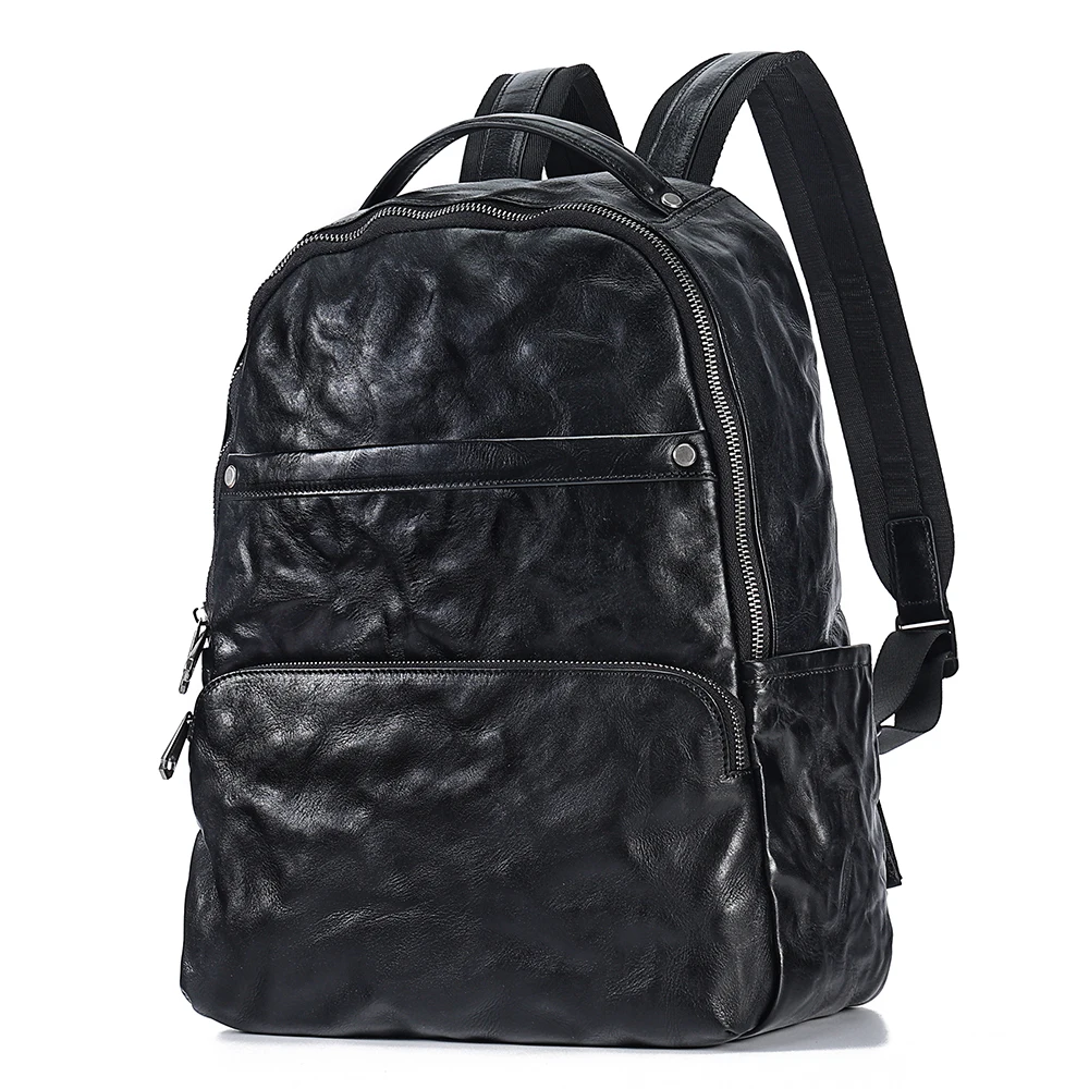 Genuine leather business trendy brand backpack for men's 15.6-inch computer bag cowhide outdoor leisure travel male backpack