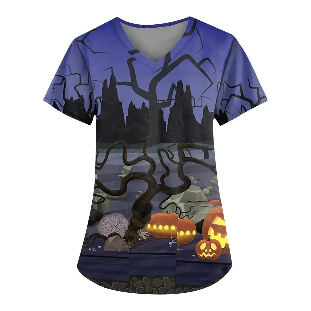 Sommer Halloween V-Ausschnitt kurz ärmel ige Pflege medizinische Uniformen Hemden Unisex T-Shirt Hotel Krankenhaus Arzt Betrieb Peeling T-Shirt – Detail 6
