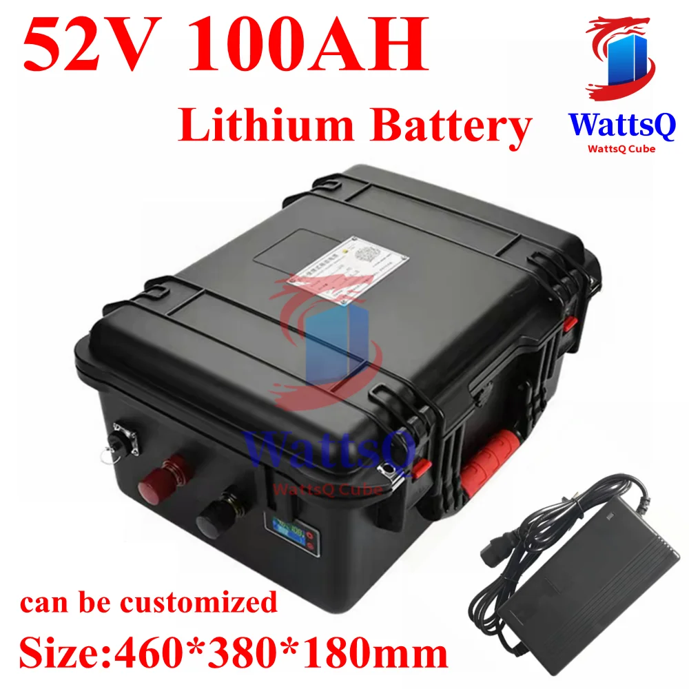 

Rechargeable 52V 100Ah Lithium battery pack with BMS for 5000W motorcycle e-scooter power supply solar system +10A charger