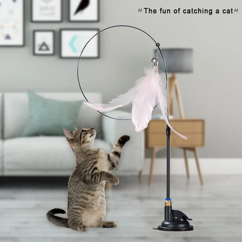 

Interactive Cat Toy Funny Simulation Feather with Bell Cat Stick Toy for Kitten Playing Teaser Wand Steel Wire Toy Pet Supplies