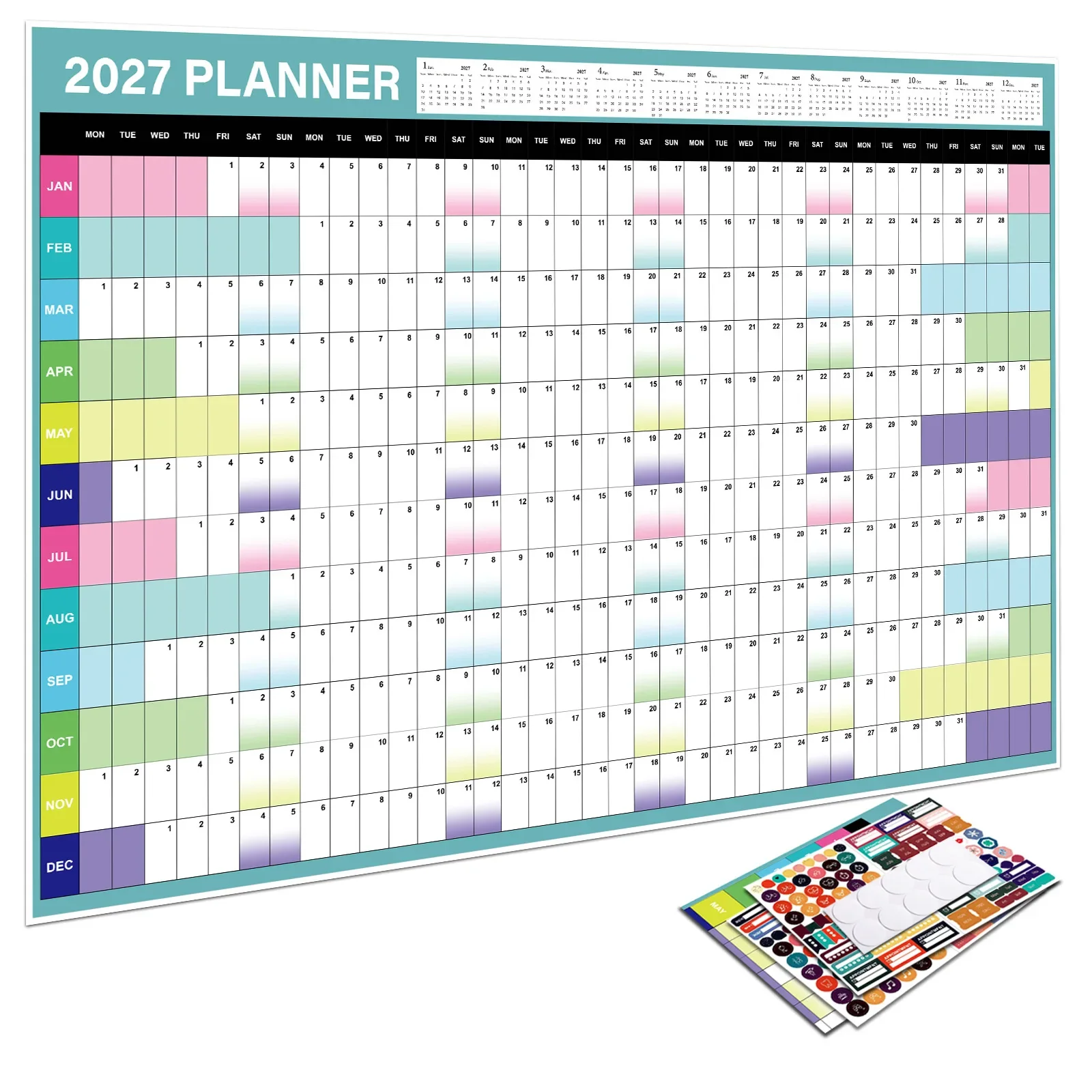 Calendario 2027 Versione Inglese Completa, Calendario da Parete, Planner Creativo e Semplice, Regalo di Natale, Organizzatore di Appuntamenti - immagine 2