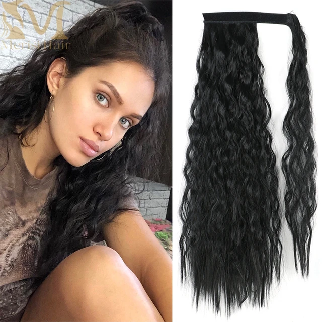 MERISIHAIR Synthetic Long Straight Wrap Around Clip In Ponytail Hair Extension Heat Reistan Pony Tail Fake Hair 19-1b