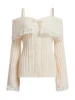 Women's Cold Shoulder Sweaters Long Sleeve Lace Trim Knit Pullovers Bow Front Jumpers Tops Fall Winter Y2K Clothes