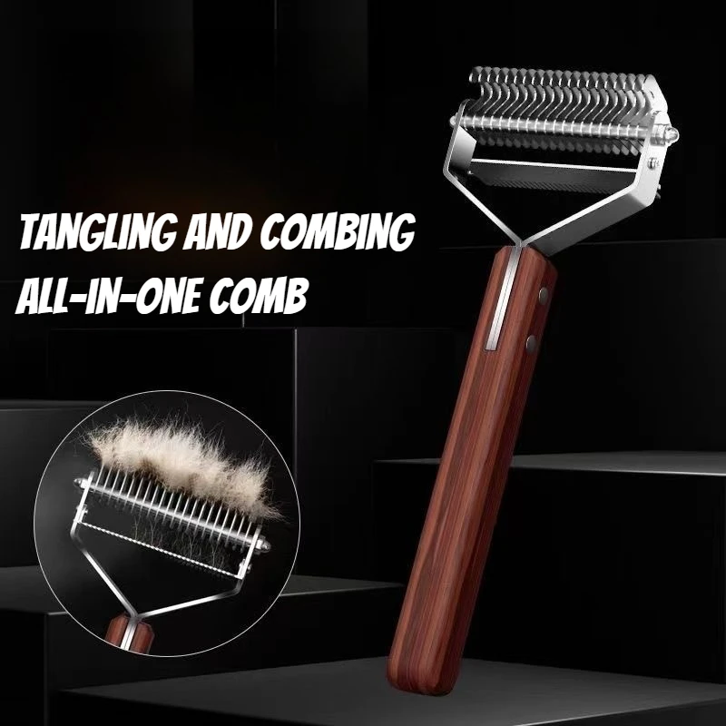 Walnut open-knot comb for pets Solid wood double-sided blade Dog hair comb Cat thin unknot dog grooming pet products cat grooming brush