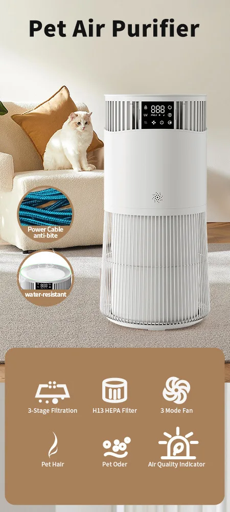 JH Smart Pet Air Purifier H13 HEPA+Activated Carbon PM2.5 Display Child Lock Tim