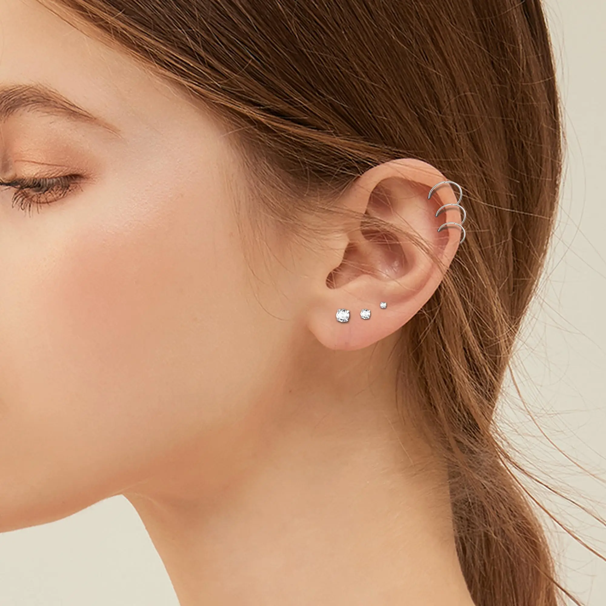 Hypoallergenic Cartilage Earrings MILACOLATO 5-Pair Titanium Earrings Set - Hypoallergenic Flat Back Studs For Sensitive Ears Implant Grade Titanium Multiple Piercing Studs
