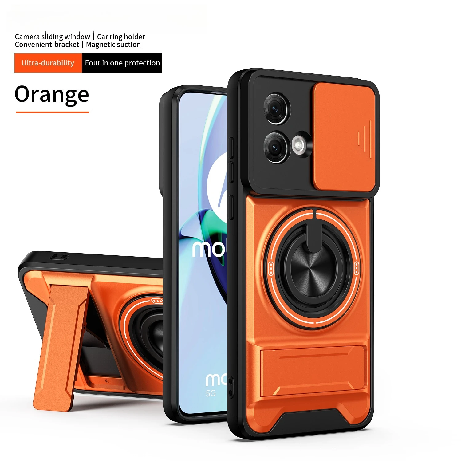 Rotating Magnetic Ring Holder Phone Case with Lens Slide and Kickstand Cover