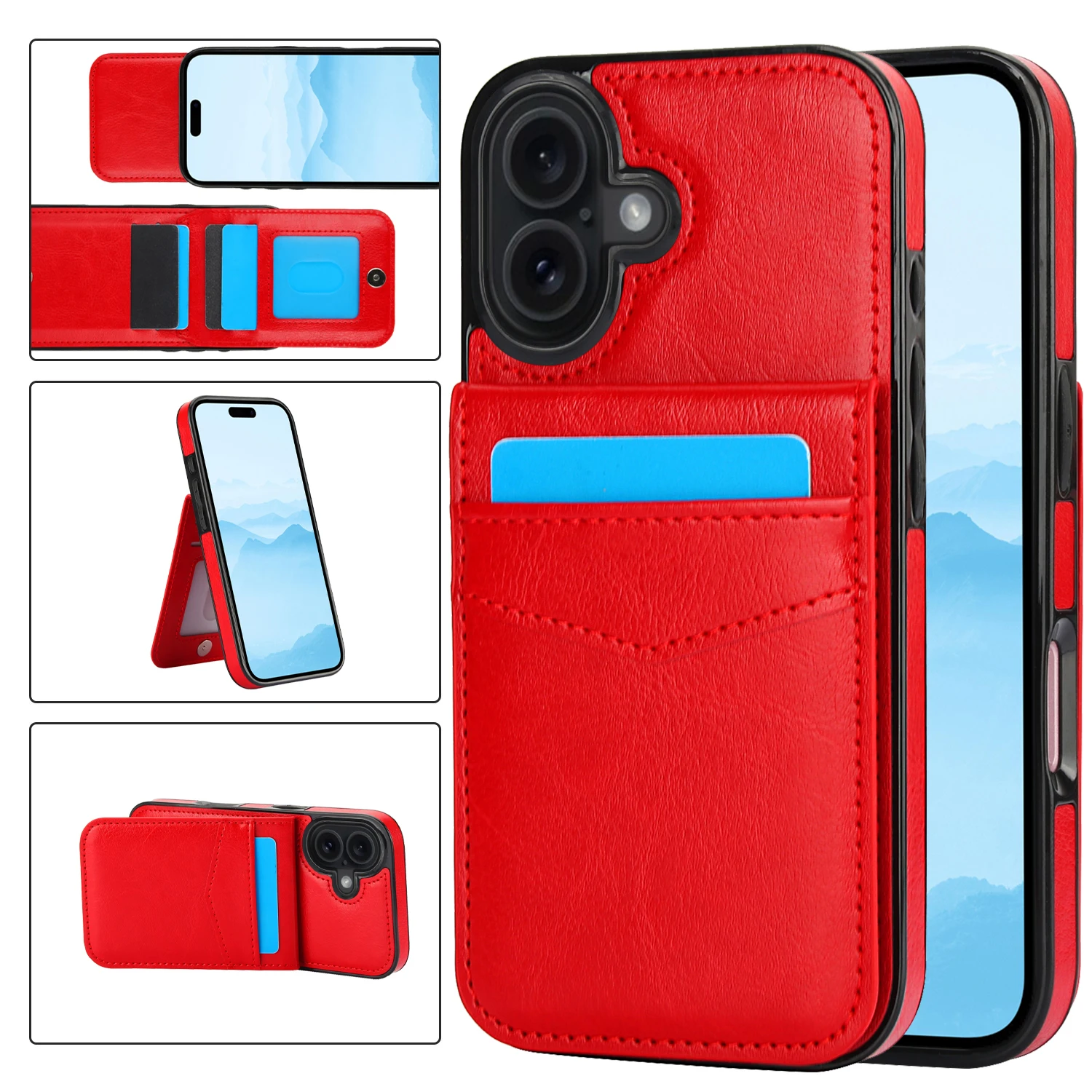 Elegant Leather Phone Case with Card Holder and Stand Feature - Protective Cover