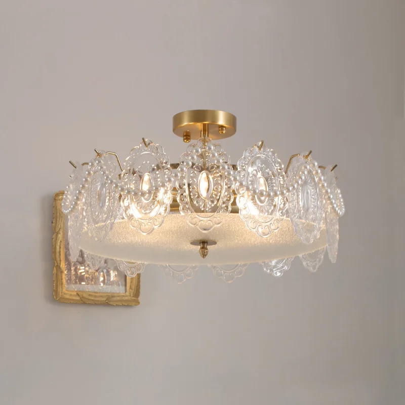 

American Simple Modern French Light Luxury Glass Ceiling Lamp Bedroom Study Living Room Cloakroom Lamp