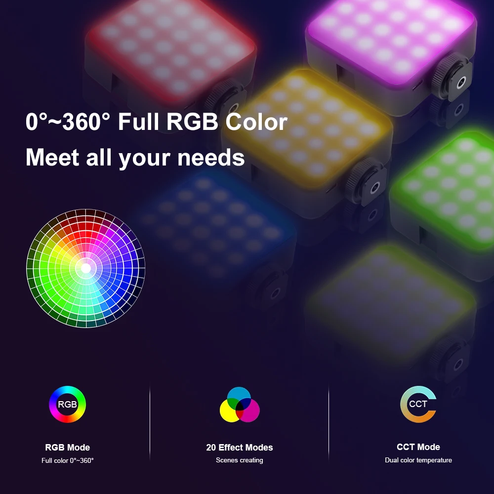 풀 컬러 RGB LED 비디오 사진 조명, 2500K-9000K 미니 필 3 콜드 C 타입 포켓 카메라, 핫 슈 라이트, 휴대폰 셀카 라이브