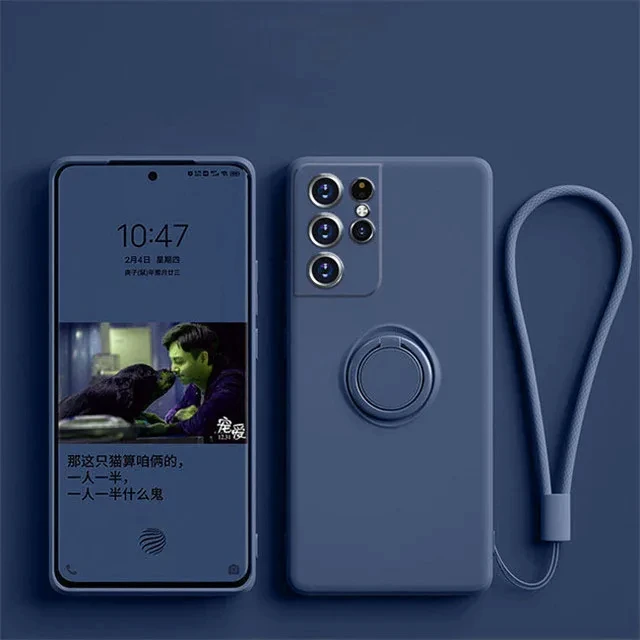 thumbnail image 1 of Silicone Case For Samsung Galaxy S24 Ultra S22 S23 S20 Plus Magnetic Ring Holder Cover Galaxy Note 20 Ultra 10 Shockproof Funda, 1 of 5