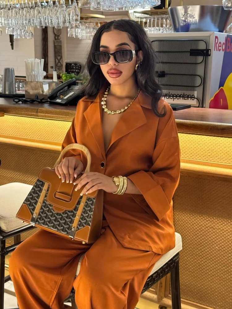 Wmstar Two Piece Set Women Wholesale Lapel Loose Single Breasted Shirt High Waisted Straight Leg Pants Casual Elegant Suit