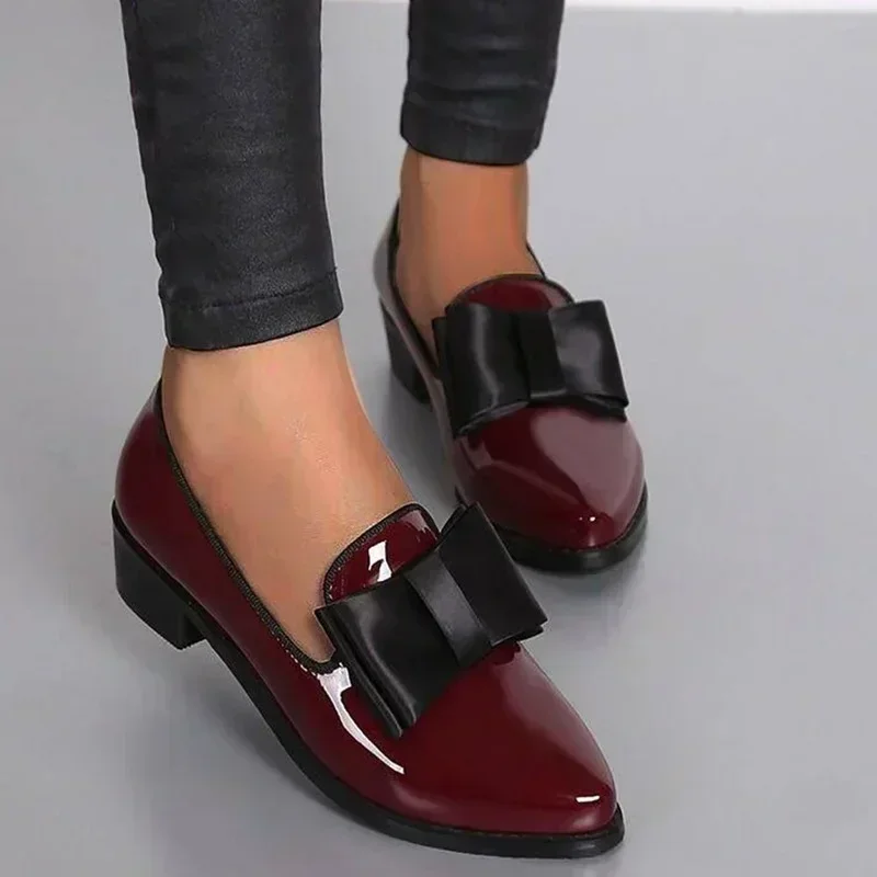 Women Shoes Women Flats Women's Loafers Bow Decor Pointed Toe Flat Shoes Patent Leather Shallow Mouth Commuter Daily Casual Shoes