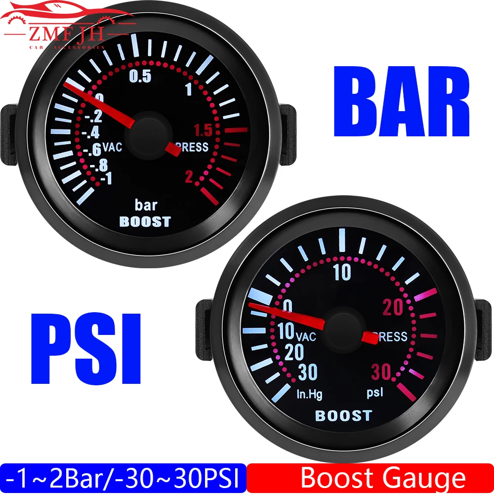 Lente de humo 2 "52MM Turbo Boost Gauge PSI BAR Boost Meter 30 30PSI
