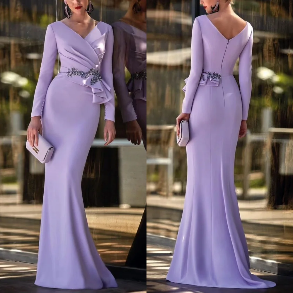 

Prom Dress Evening Saudi Arabia Jersey Sequined Beading Ruched Clubbing A-line V-neck Bespoke Occasion Gown Long Dresses