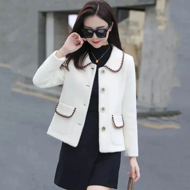 Short Imitation mink Velvet Spring Coat Women's 2022 New Autumn Winter Windbreaker Female Wool Jacket Long Pink Parkas Vintage