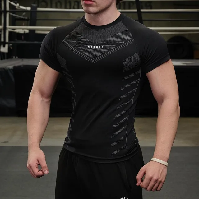 Men's Summer Casual Gym Fitness Sports Skinny Compression T-shirt Quick Dry Short Sleeve Tee Running Workout Sweatshirt Clothing 1