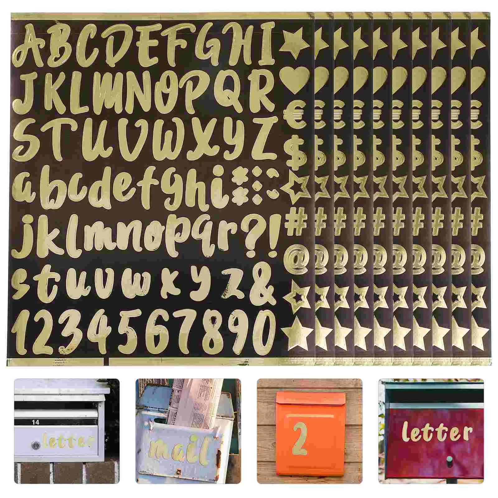 

10 Sheets Alphanumeric Kit outside Mailbox Reflective Numbers Stickers Alphabet Letter