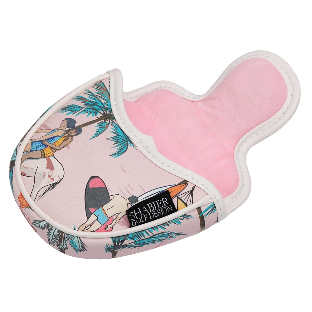 Premium PU Leather Pink Hawaiian Style Printing Magnetic Closure Golf Blade Mallet , Half Mallet , Square Mallet Putter Cover 6