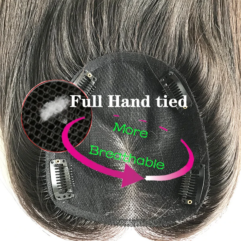 Swiss Lace Women Toppers Clip In Hair Pieces Full Hand Made Straight Topper Cover White Hair Natural Scalp hair toppers