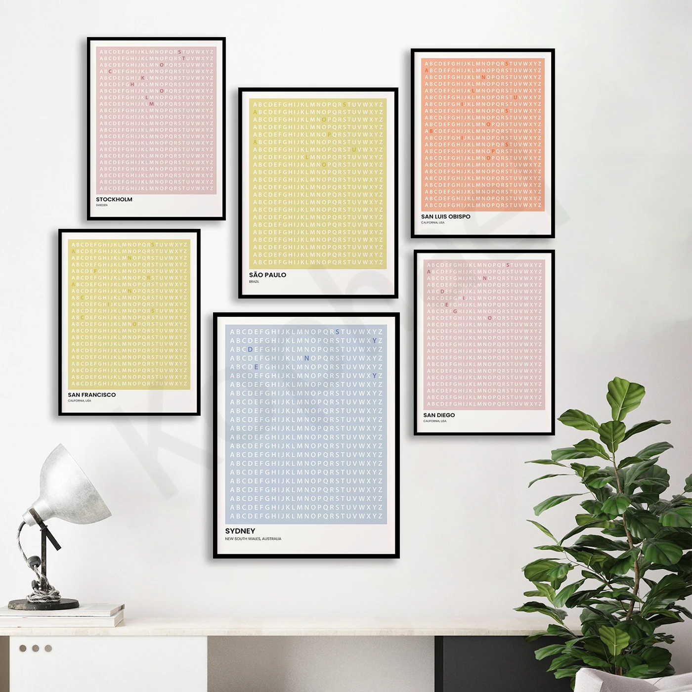 San Patrizio Seattle San Diego Londra Sydney Santa Barbara San Francisco San Luis Po. Poster Della Mappa Dell'Alfabeto Della Strada Della Città