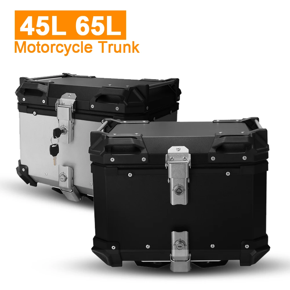 Motorcycle Tail Box 36/45/65L Motorcycle Top Box Universal MOTO Rear Trunk Helmet Box Aluminum Alloy Luggage Cases Waterproof Key Lock Tail Toolbox motorcycle toolbox motorcycle tool box