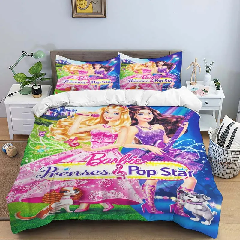 

Shiny Barbie Princess Duvet Cover Anime Warm Set Bedding Children's Room Beautiful Decoration Large Single Double Bed Size