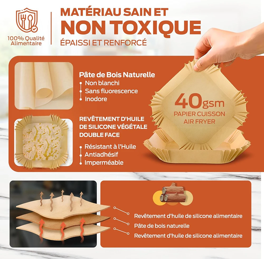 Carta forno per friggitrice ad aria, 100 pezzi contenitori usa e getta in carta per teglia friggitrice ad aria, accessori friggitrice ad aria per Microonde, 16cm x 4.5cm (Quadrata 16-20 cm