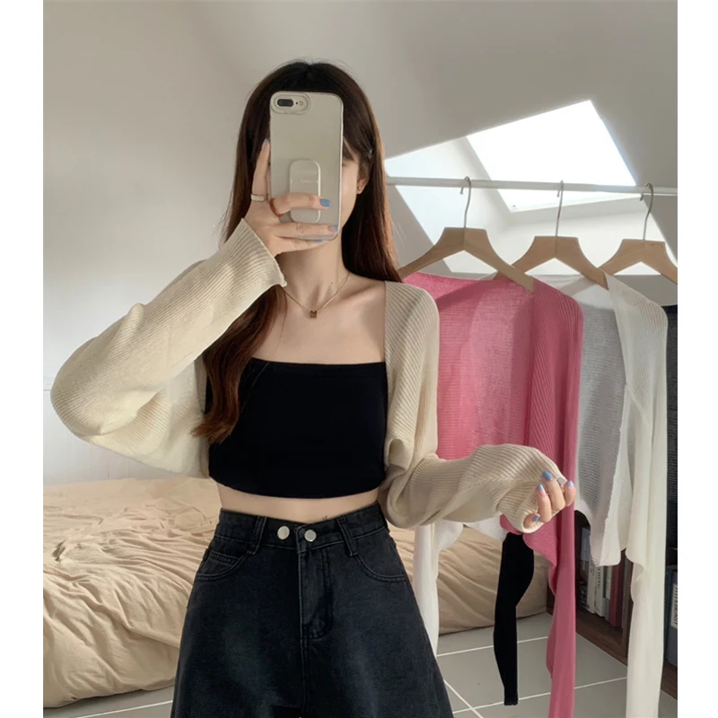 Thin Long sleeve Sunscreen Air Conditioning Blouse Women Black Cardigan Top Autumn New Short Outdoor Shawl
