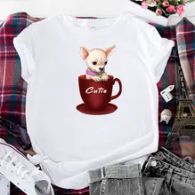 

Summer Cotton Women T Shirt 5XL Plus Size Dog Print Short Sleeve Graphic Tee Tops Casual O-Neck Female TS