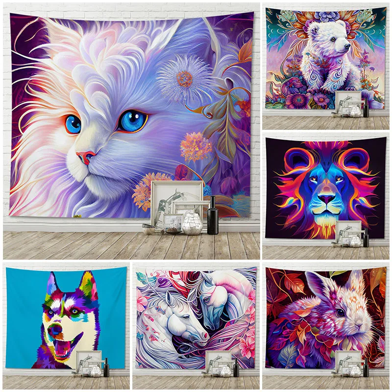 

3D Fancy Colorful Animal Pattern Print Fabric Wall Tapestry Home Dorm Bedroom Child Living Room Decor Cloth