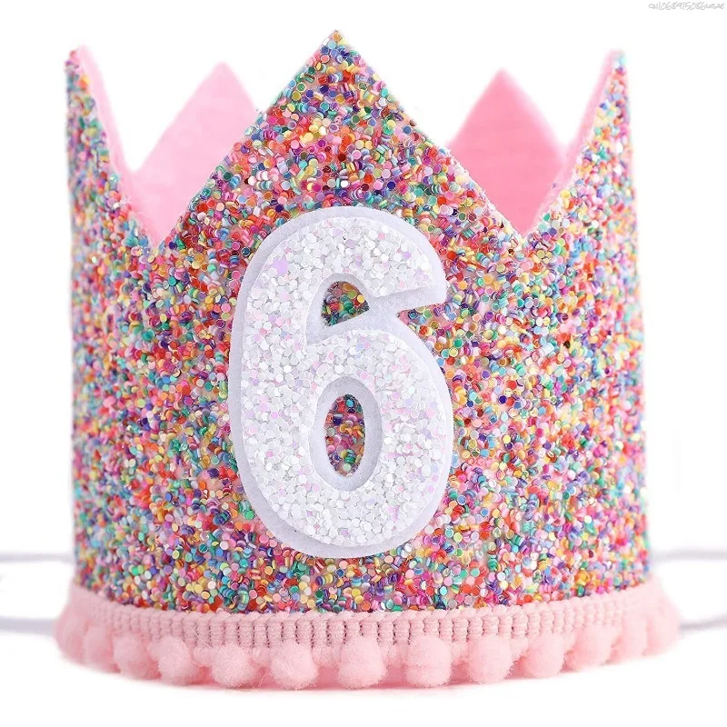 1 Year Old Baby Birthday Party Pink Crown ONE First 1st Color Powder Crown Happy Birthday Party Hat Kids Girl Baby Shower Decor