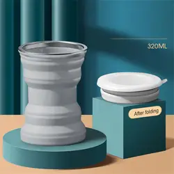 Compact Silicone Travel Mug - Foldable, Heat - Resistant Cup with Lid and Lanyard (Grey)