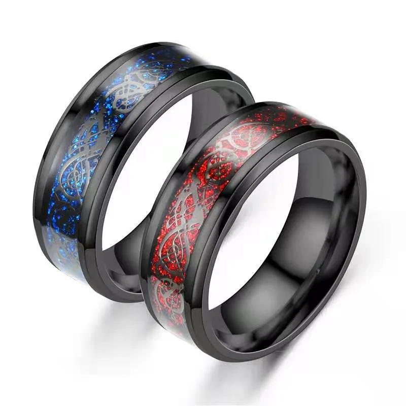 8mm Men's Tungsten Black Celtic Silver Dragon Band Ring Eternity Wedding Rings For Couples Jewelry