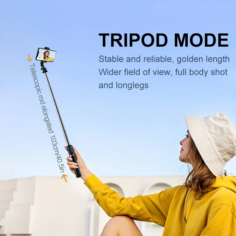 Retractable Selfie Stick Professional Ground Tripod with Wireless Remote Control360°Rotating Stable Anti-Shake Design