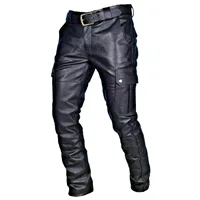 New Solid Color Fashion PU Leather Pants Casual Leather Motorcycle Pants Punk Style Full Length Trousers Streetwear Men 6