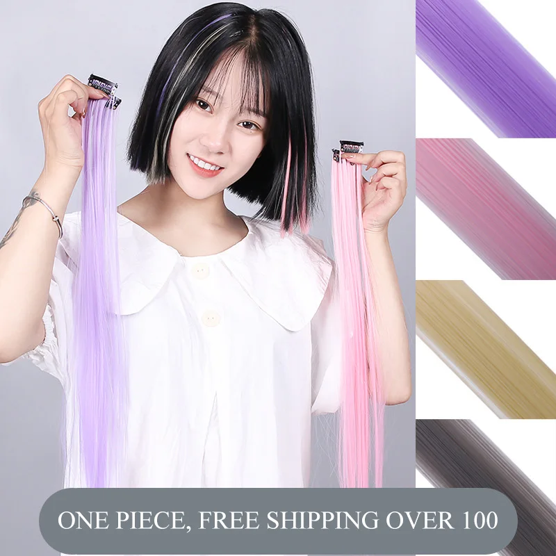 

1PCS 45cm/Pc 15Colors Fake Hair Extensions with Invisible Black Hair Clips Heat Resistant Straight For Women Styling Tool