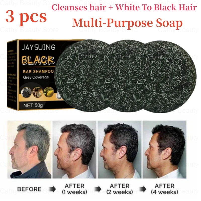 White Hair Darkening Shampoo Soap Restore Gray Beard and Hair Natural Color Soap Gray White To Black Dye Hair Fixing Shampoo Bar