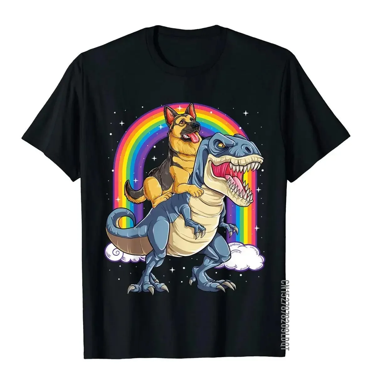 

Men's Summer German Shepherd Horse Riding Dinosaur Printing Cotton T-Shirt Rainbow Design Top T-Shirt Fashion Men's T-Shirt