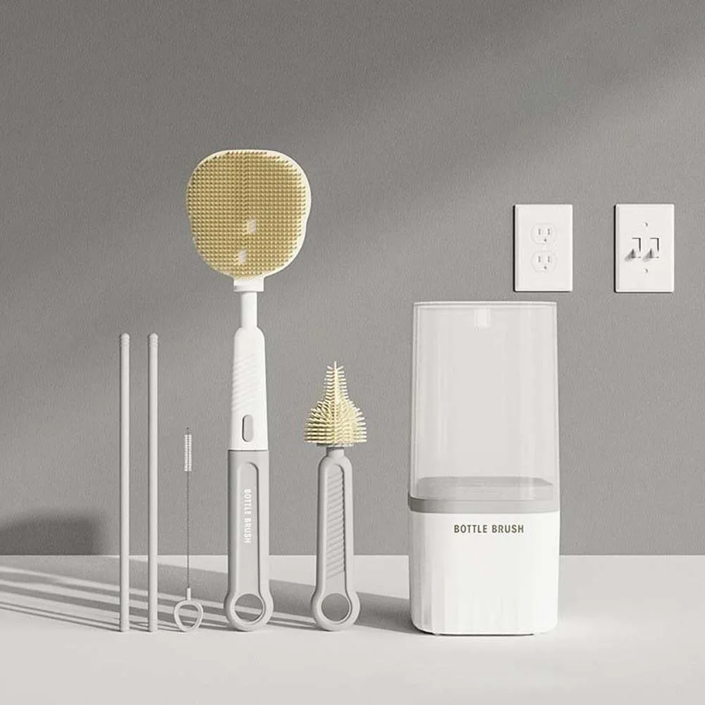Multi-functional Bottle Cleaning Brush Set ABS Anti-lost Pacifier Straw Scrubber TPR Eyedropper Brush Baby Nipple Brush Kit