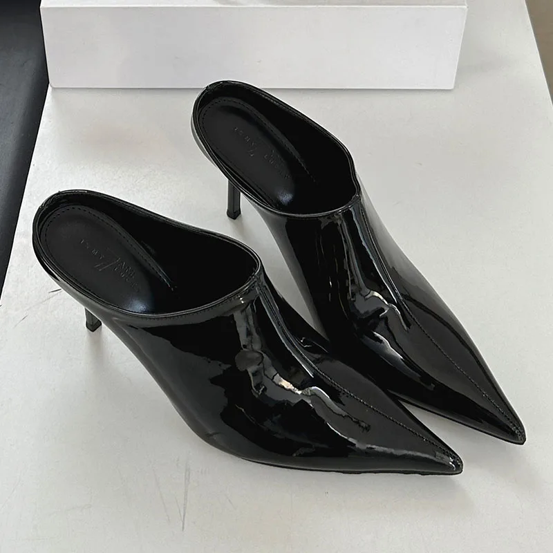 Red Footwear Slip On Women Stiletto Heels Shoes Mules Female Slides Fashion Pointed Toe Party Wedding Ladies High Heels Shoes 5