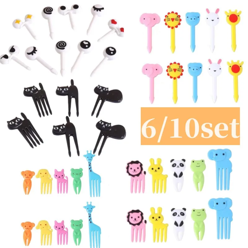 6-20 Pcs Animal Fruit Fork Food Grade Plastic Mini Cartoon Kids Cake Fruit Toothpick Bento Lunch Dessert Accessories Party Decor Fruit Fork Food Toothpicks Food Picks