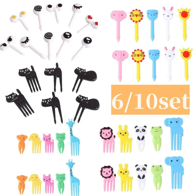 6/10 Pcs Animal Fruit Fork Food Mini Rajzfilm Gyerekek Sütemény Gyümölcs Fogpiszkáló Bento Ebéd Desszert Kiegészítők Party Dekoráció